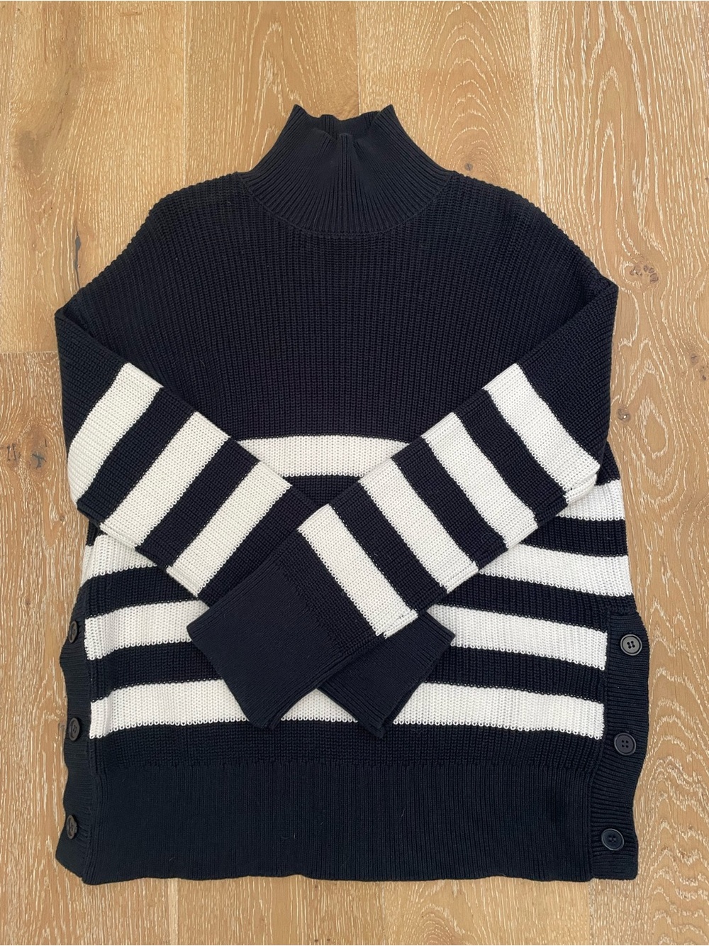 French Connection Black and White Striped Turtleneck Sweater